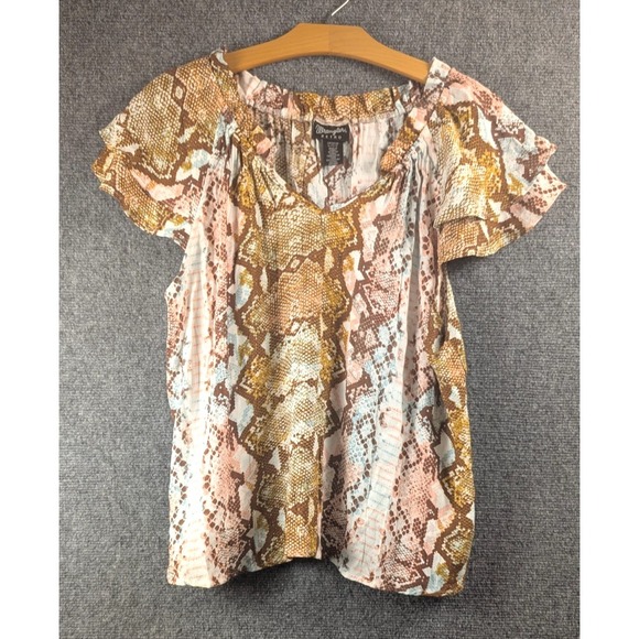 Wrangler Tops - Wrangler Retro Women's Snake Print Peasant Blouse Top Size Large Rayon Boho West